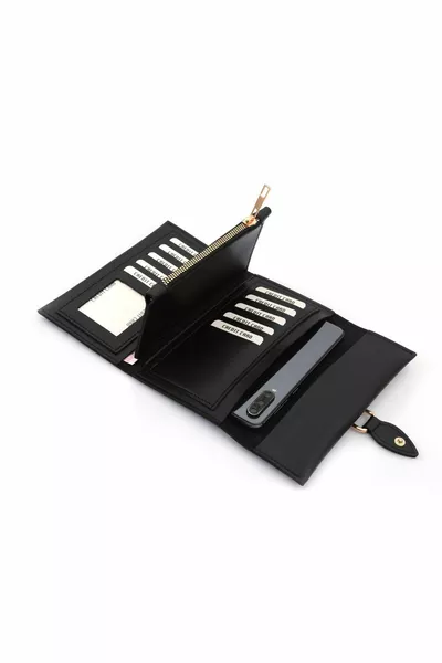 المرأة محفظة لينة الجلود مشبك أسود المرأة محفظة التبعي