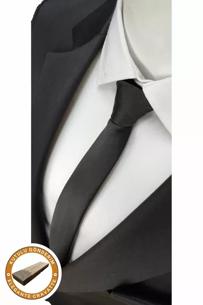 Black Extra Slim Thin Matte Tie and Pocket Square