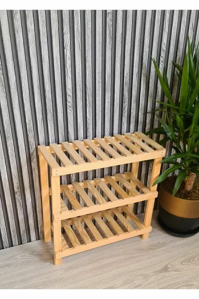 Ahşap Wood Декоративна 3-степенна Етажерка за Обувки от Натурално Дърво, Органайзер за Антре и Балкон