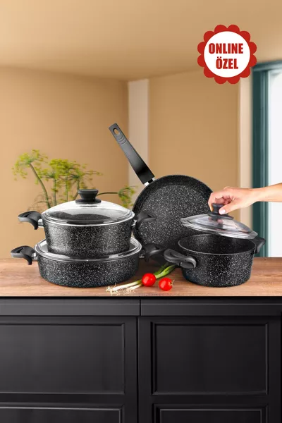 Diez 7-teiliges Granittopf-Set - Schwarz