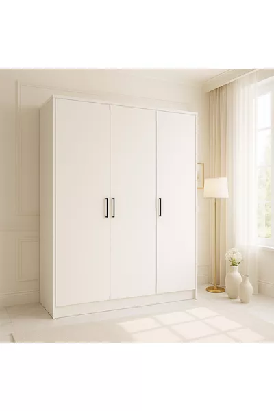 % MDF 3-Door Storage Cabinet |  cm | White – Modern Multi-Purpose Wardrobe