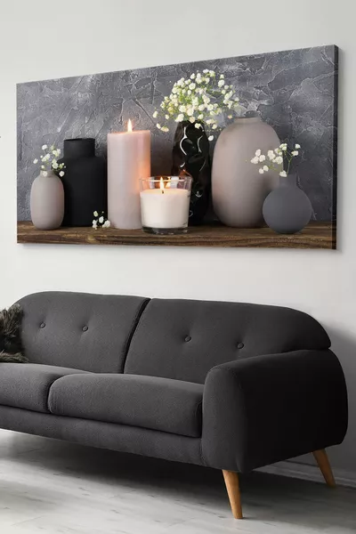 Свещ, Ваза, Цветя, Едно Частно Канвас - Канвас Картина