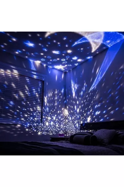 Проекционная ночная лампа с цветными звездами на небе, синяя, обеспечивает спокойствие и комфорт.