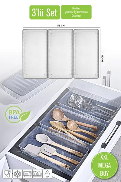 XXL 3-delige Mega Formaat Modulaire Lepelhouder Set - Keukenlade Organizer