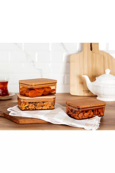 Diviera ml Storage Container with Wooden Lid, Set of 3