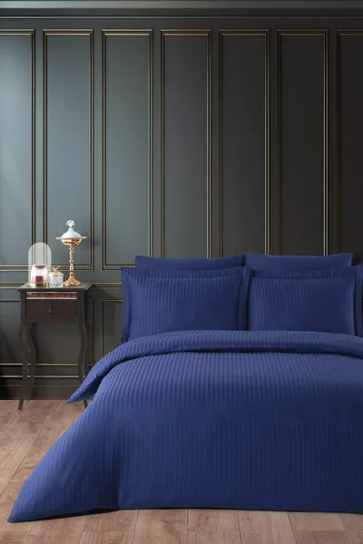 Комплект постельного белья с двойным сатином в полоску – простынь на резинке, блестящая и мягкая ткань