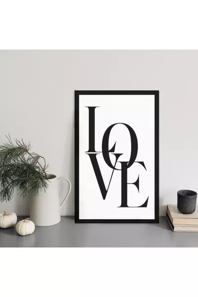 1 Stuk Zwart Dikke Houten MDF Lijst met 'Love' Tekst MDF Schilderij