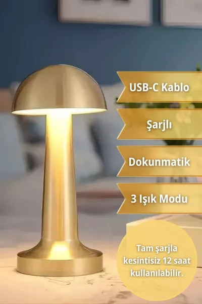 Lampada da Tavolo Touch Ricaricabile Gold e Luce Notturna - Illuminazione LED Dimmerabile e a Risparmio Energetico