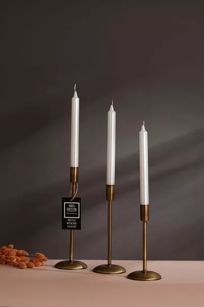 Троен (Тройка) Свещник с плоска основа, изкуствено остарен, декоративен, с покритие от неръждаема стомана за домашен декор