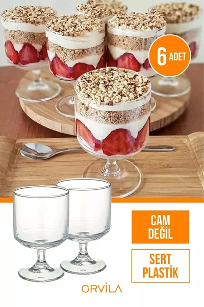 كأس تقديم حلوى ماغنوليا بلاستيكي | مجموعة 6 أكواب ماغنوليا للمثلجات والبودينغ (ليست زجاجية)