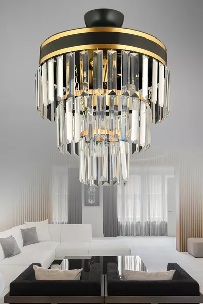 Çağla 4-lichts zwarte moderne woonkamerlamp met gouden accenten,  cm