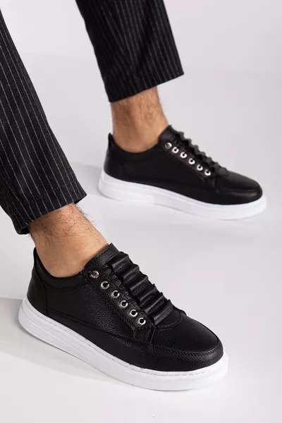 حذاء رياضي رجالي أسود يومي مريح ومرن بخياطة خفيفة ونعل بولي مريح مضمون للمشي