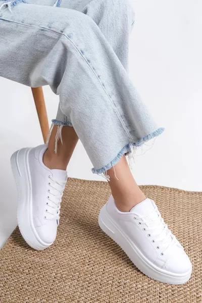 Scarpe da ginnastica quotidiane da donna Comfort bianche con suola alta di 5 cm