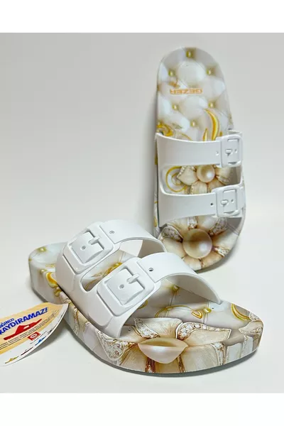 حذاء منزلي نسائي ضد الانزلاق، بنعل تشريحي أبيض، بدون إبزيم، بشريطين، مناسب للاستعمال المنزلي والشارع والضيوف والأسطح الرطبة