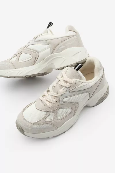Kadın Sneaker Kalın Taban Bağcıklı File Detaylı Spor Ayakkabı Yuvez Bej