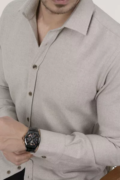 Sütlü Kahve Düz Oduncu Hediye Kutulu Slimfit Erkek Gömlek