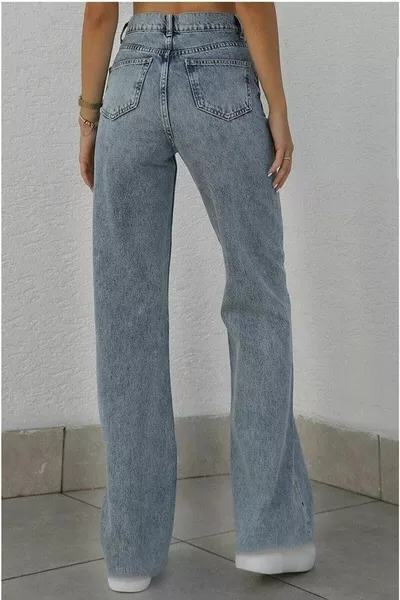 Rebecca Blue Stretch High-Waist Wide Leg Loose Fit Jeans