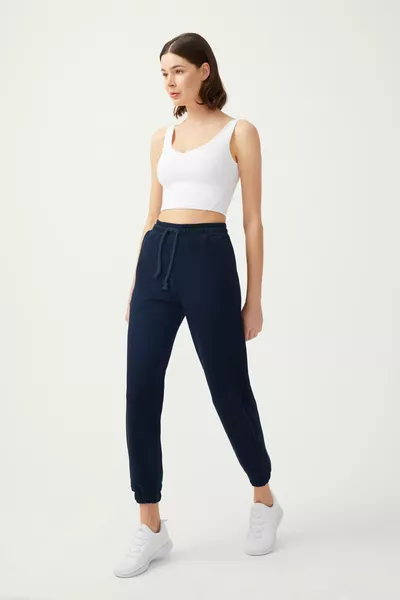 Kadın Lacivert Paçası Lastikli Jogger Eşofman Altı Drawstring