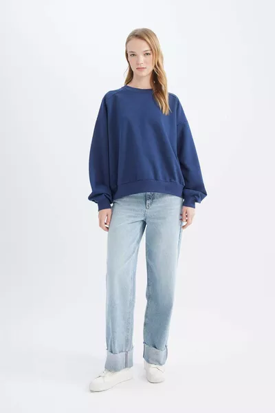 Coool Oversize Wijde Pasvorm Ronde Hals Dikke Basic Effen Sweatshirt WN