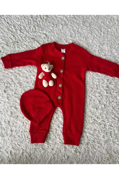 مجموعة من مريول وقبعة للأطفال مع دب محشو – ناعمة وأنيقة بمناسبة العيد