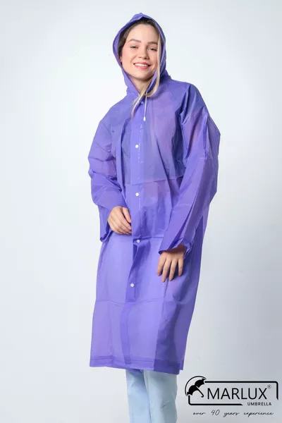 معطف مطر نسائي ورجالي بغطاء رأس وأزرار ضغط من EVA باللون البنفسجي 