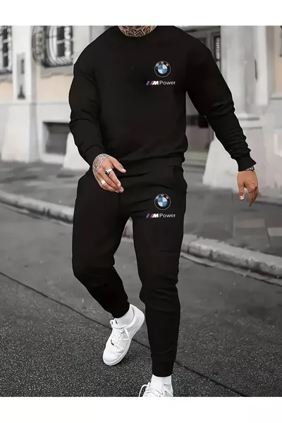 Спортивный костюм с принтом BMW, универсальный, зимний, толстый, свитшот и спортивные штаны, комплект из 2 предметов