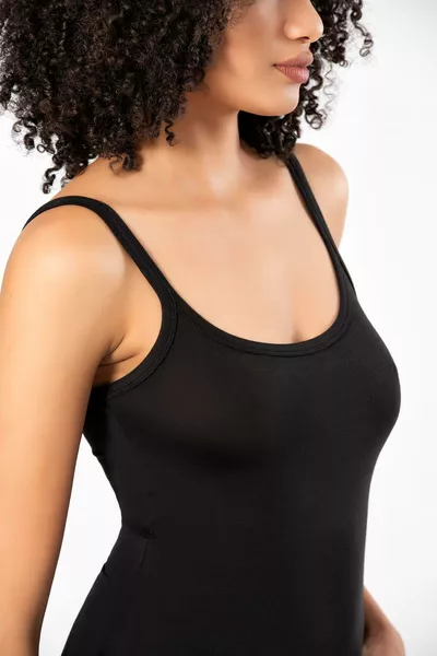 Weweus Siyah Süper Ince Doğal Bambu Lüks Askılı Atlet Tshirt Body 