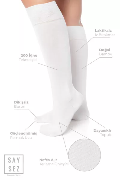 جوارب نسائية من الخيزران تحت الركبة، ناعمة طويلة بدون خياطة، باللون الأبيض / جوارب لبنطلون / جوارب لا تظهر الجلد