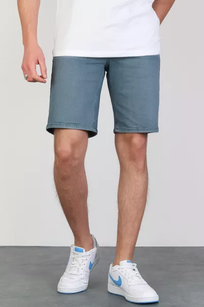 Herren Stonewashed Locker Geschnittene Stretch-Jeans-Shorts aus elastischem blauem Denim 