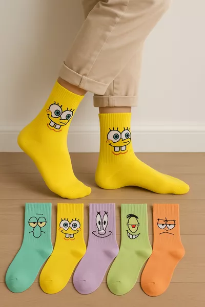 5 أزواج جوارب كولج بغسل ملون مزيج بين الألوان للجنسين