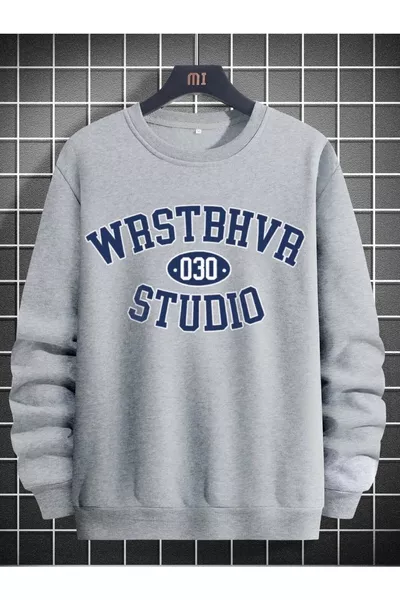 Sweat-shirt oversize gris à imprimé 3D Klite unisexe à col rond