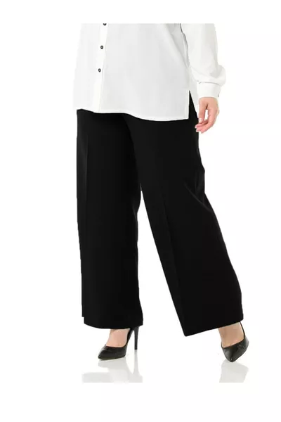 Plus Size Mayra Side Pocket Double Crepe Wide Leg Pants - Black