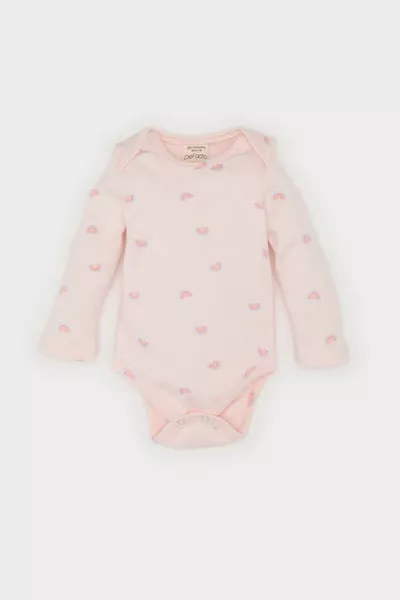 بدلة طفلة حديثة الولادة بياقة ركابية وأكمام طويلة بطبعة قوس قزح وأزرار ضغط SP