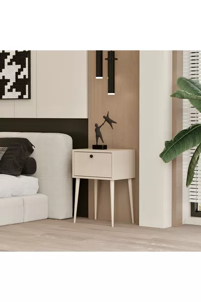 CANOPUS MDF ZANDSTEENKLEURIGE HOUTEN POTEN ENKELDEUR NACHTKASTJE