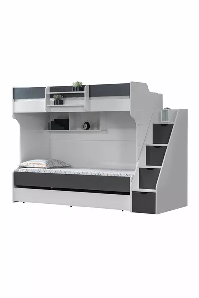 سرير بطابقين، سرير بطابقين للأطفال من كارديم - لون أنثراسيت مع مرتبتين مريحين