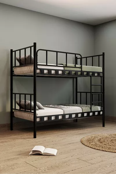 أرجيمو زنبق غرفة نوم للأطفال سرير بطابقين وسرير معدني أسود سم