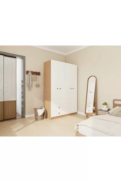 4-Door 2-Drawer Wardrobe Marbella Cherry/White Color