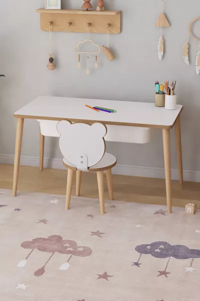 Tavolo da Gioco per Bambini con Attività, 1 Sedia e Cassetto - Panda