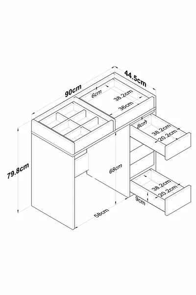 راني طاولة مكياج مع 7 أدراج وعلبة زجاجية لتنظيم المجوهرات باللون الأبيض