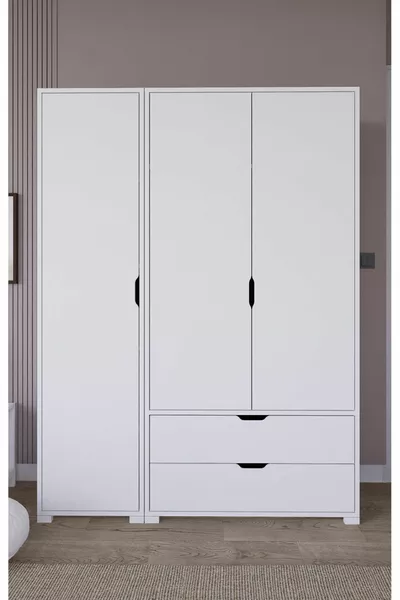Duru Matte White 3-Door 2-Drawer Wardrobe - Closet Set