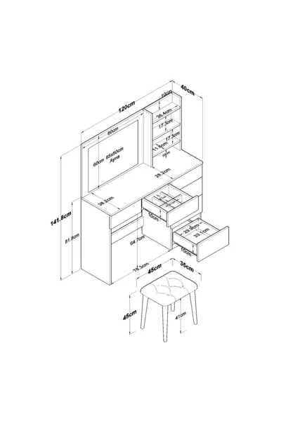 Rani Hollywood Lighted Mirror Dressing Table with 6-Drawer Jewelry Organizer and Stool Set White