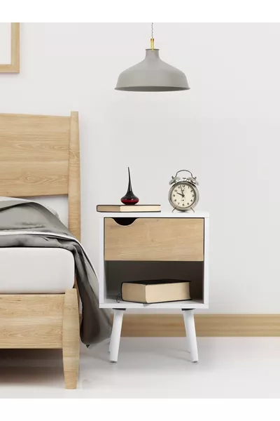 Flora Liva Delux nachtkastje met lades (wit + Eikenhout)