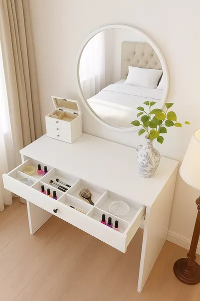 Coiffeuse avec tiroirs – Design minimal, matériau MDF, élégante et durable