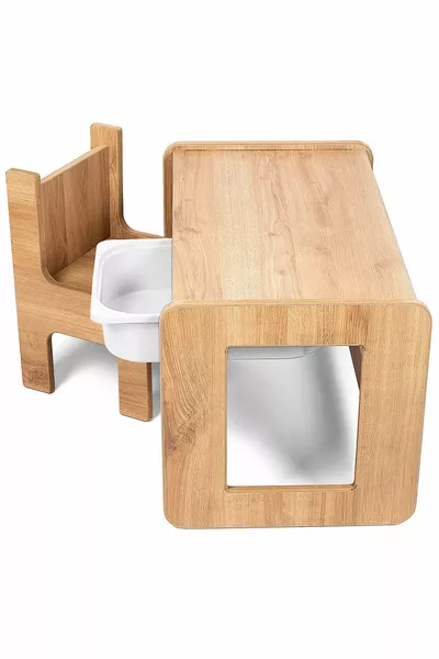 Kinder Speel-, Activiteiten- en Activiteitentafel, Noten-Wit, mm 1e Klas MDF