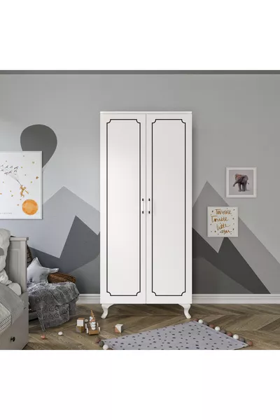 خزانة ملابس عصرية بنمط حديث ببابين، خزانة ملابس - مصنوعة بالكامل من MDF عالي الجودة