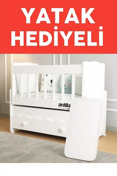 سرير مع هدية مرتبة، مهتز للأم، مع درج أبيض