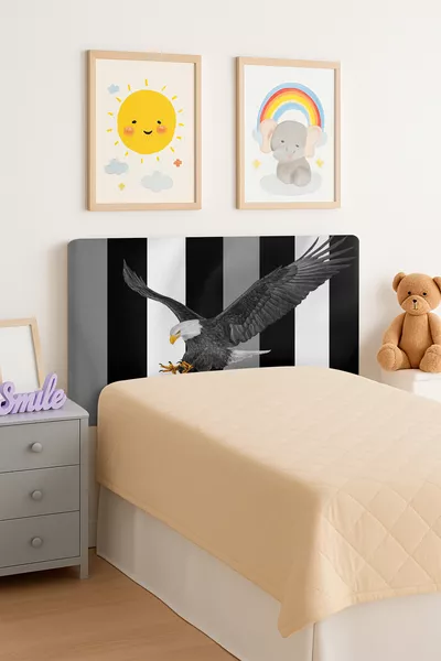 Siyah Beyaz Kartal Desenli Yatak Baza Başlık Kılıfı 