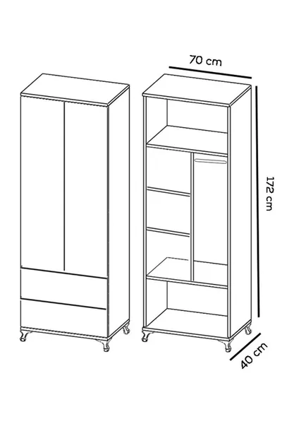 2-Door 2-Drawer Wardrobe with Shelves