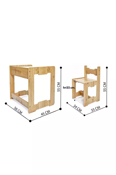 Set di Tavolo e Sedia in Legno Montessori Attività Gioco per Bambini 4-6 Anni Martı (1 tavolo + 1 sedia)