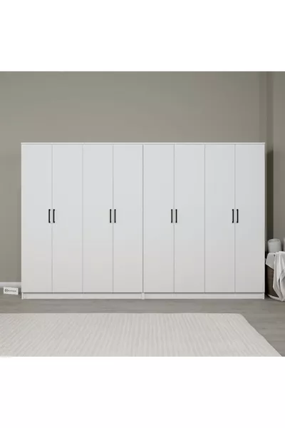 Kardelen Series Matte White 8-Door -Shelf  Cm Wardrobe - wardrobe set